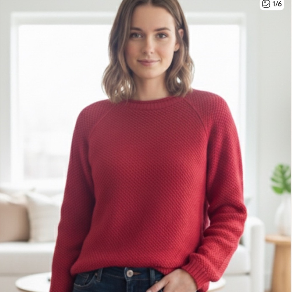 Peruvian Connection 100% Pima Cotton Thick Knit Long Sleeve Crew Pink Sweater S